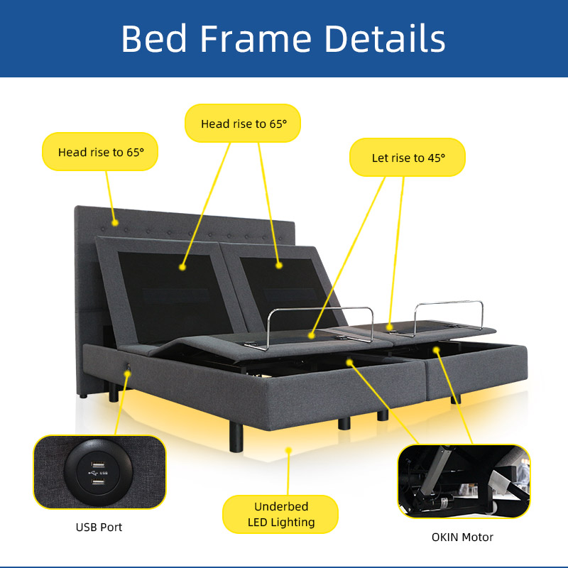 Relx RA1003 Adjustable Bed with Headboard Details