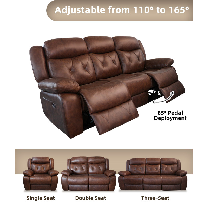 Relx RC2003 Brown Leather Recliner Sofa Okin Motor